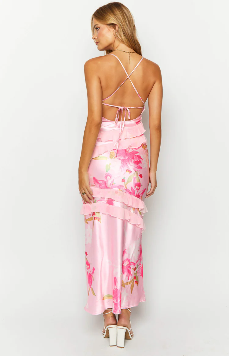 Inara Pink Floral Print Ruffle Maxi Dress - Image 18