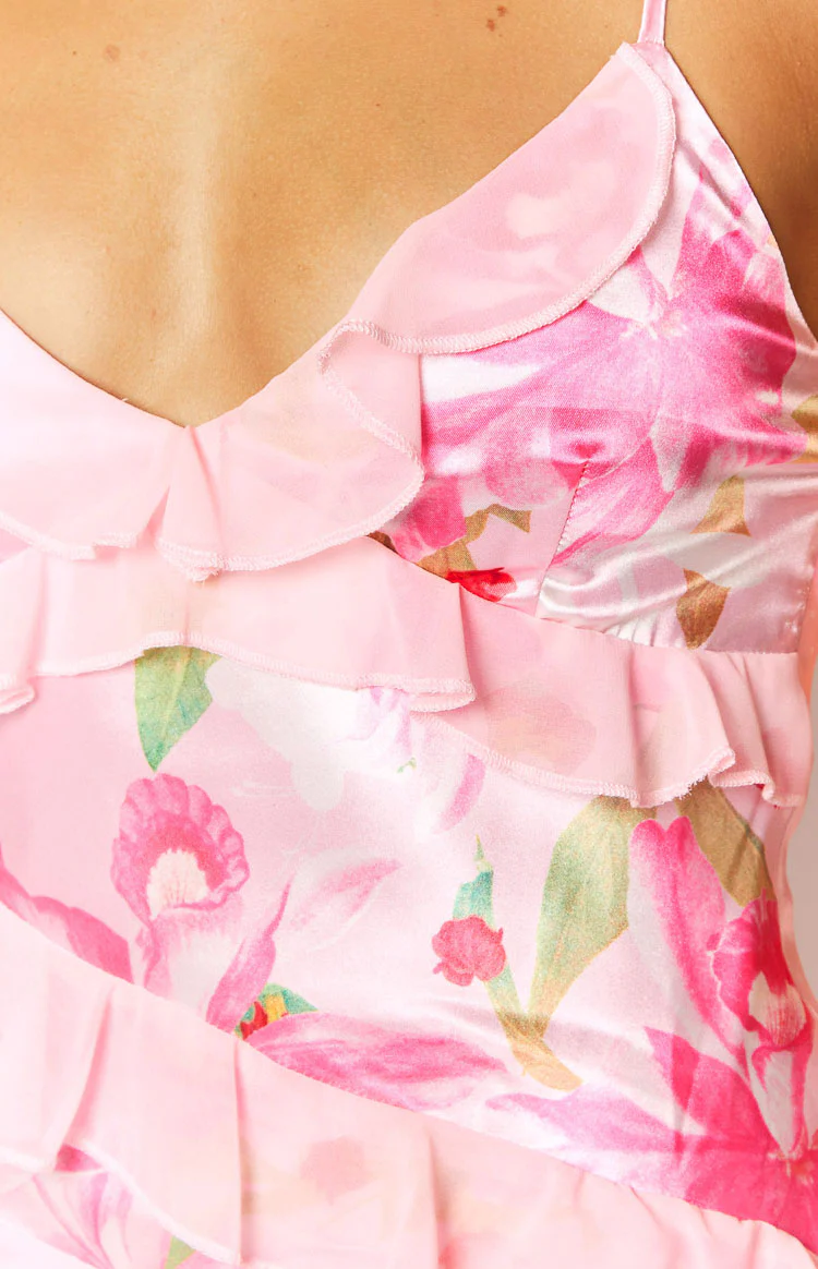 Inara Pink Floral Print Ruffle Maxi Dress - Image 19