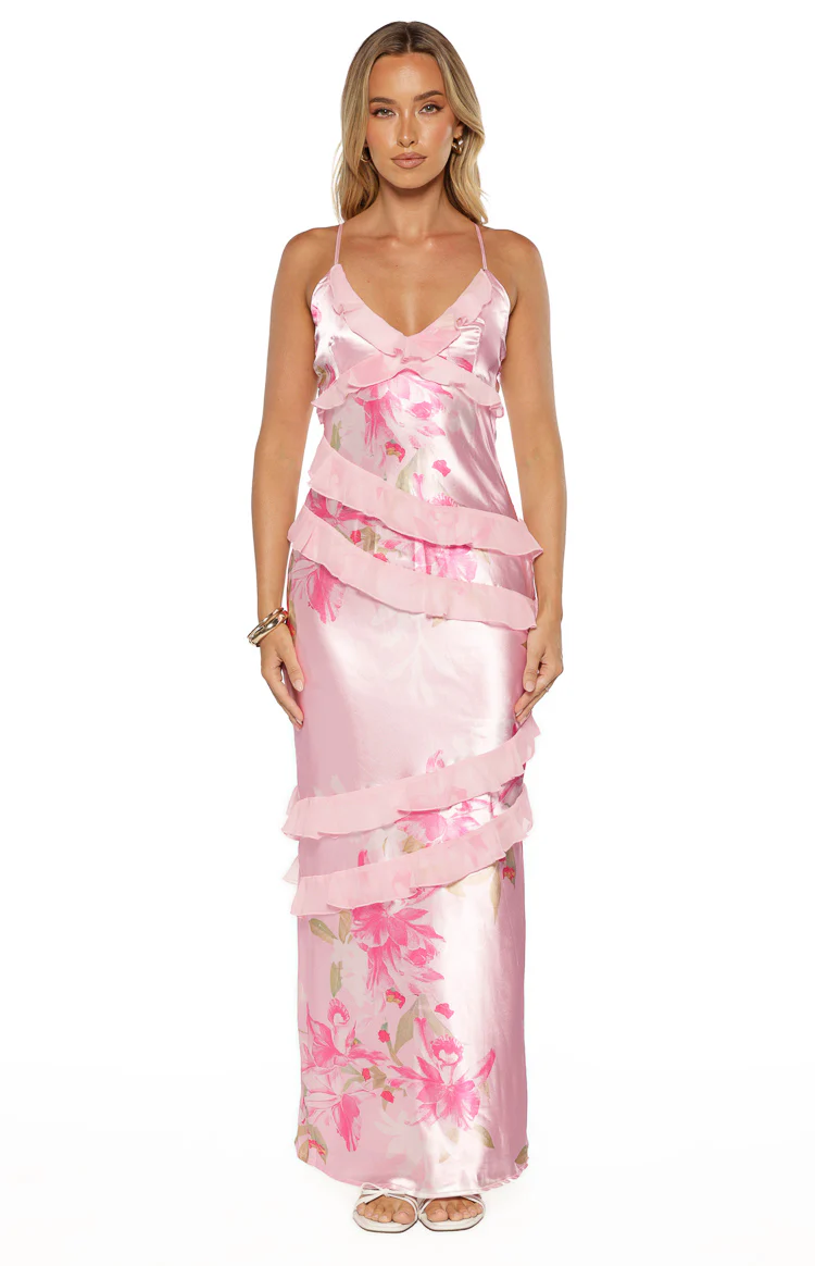 Inara Pink Floral Print Ruffle Maxi Dress - Image 4