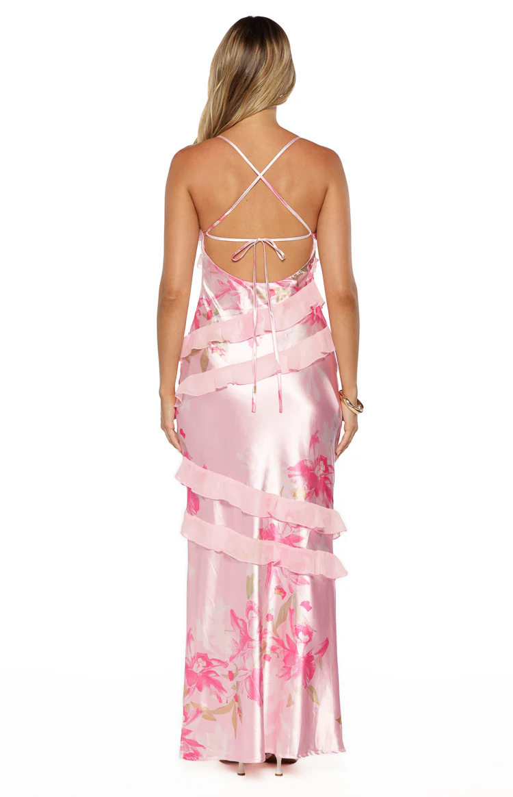 Inara Pink Floral Print Ruffle Maxi Dress - Image 6