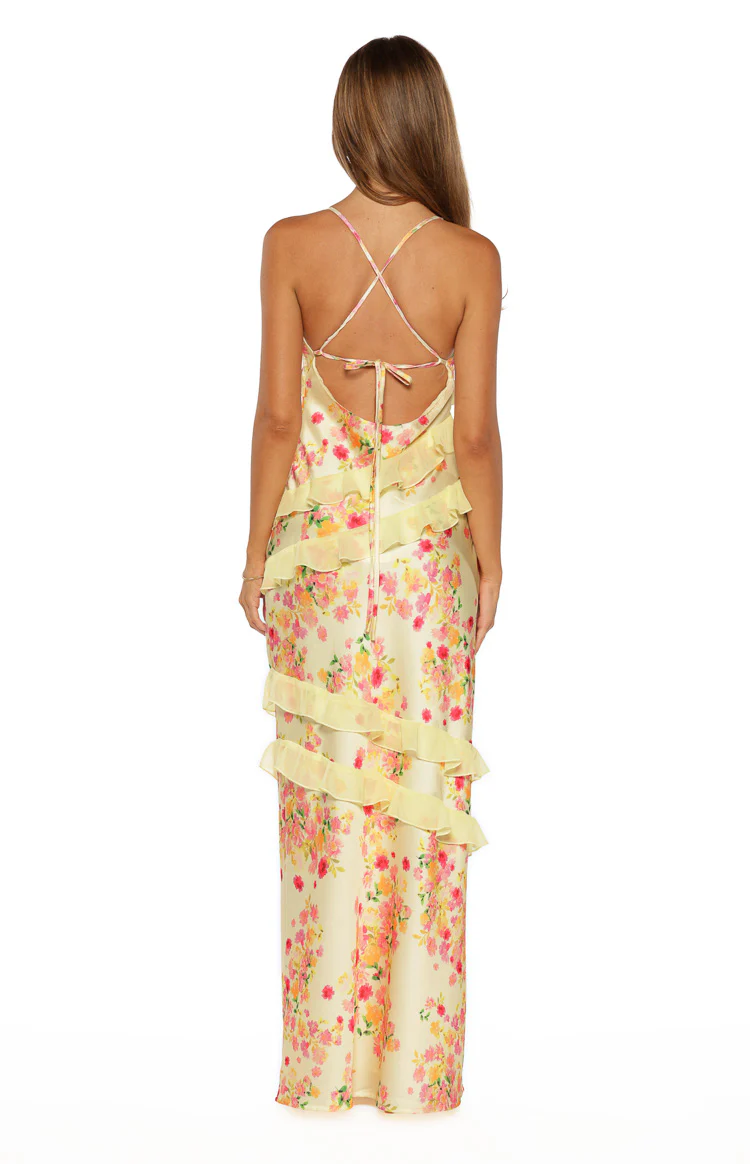 Inara Yellow Bloom Ruffle Maxi Dress - Image 4