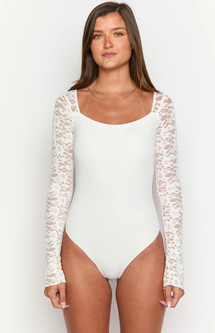 Irene White Lace Long Sleeve Bodysuit - Image 5