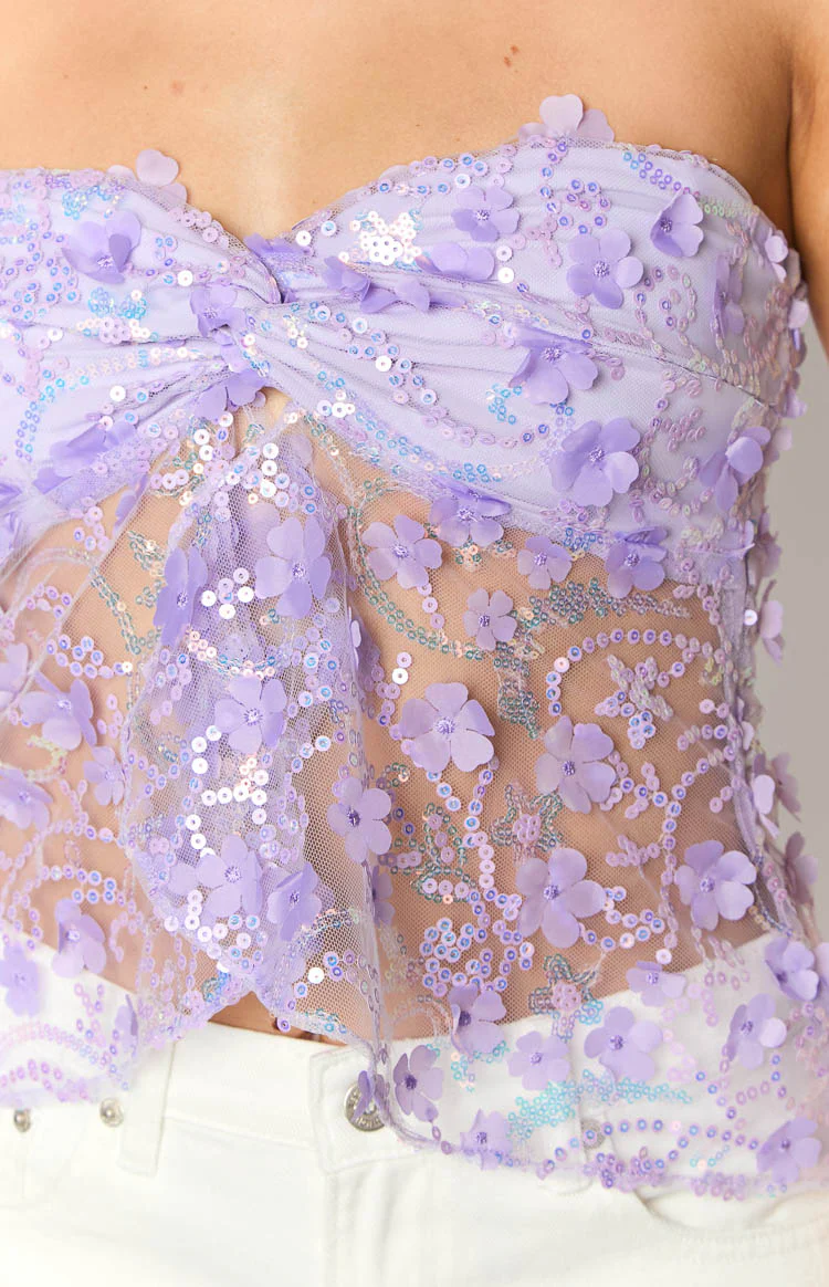 Isabella Purple Sequin Strapless Top - Image 7
