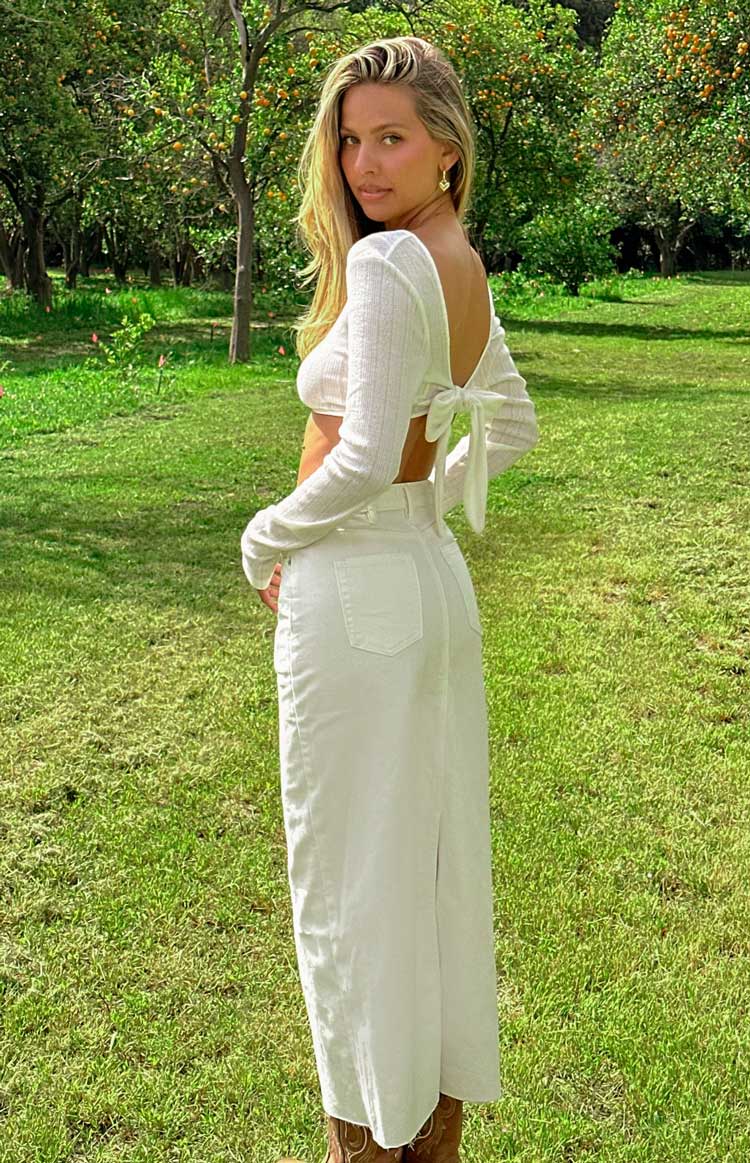 Isla White Denim Midi Skirt - Image 9