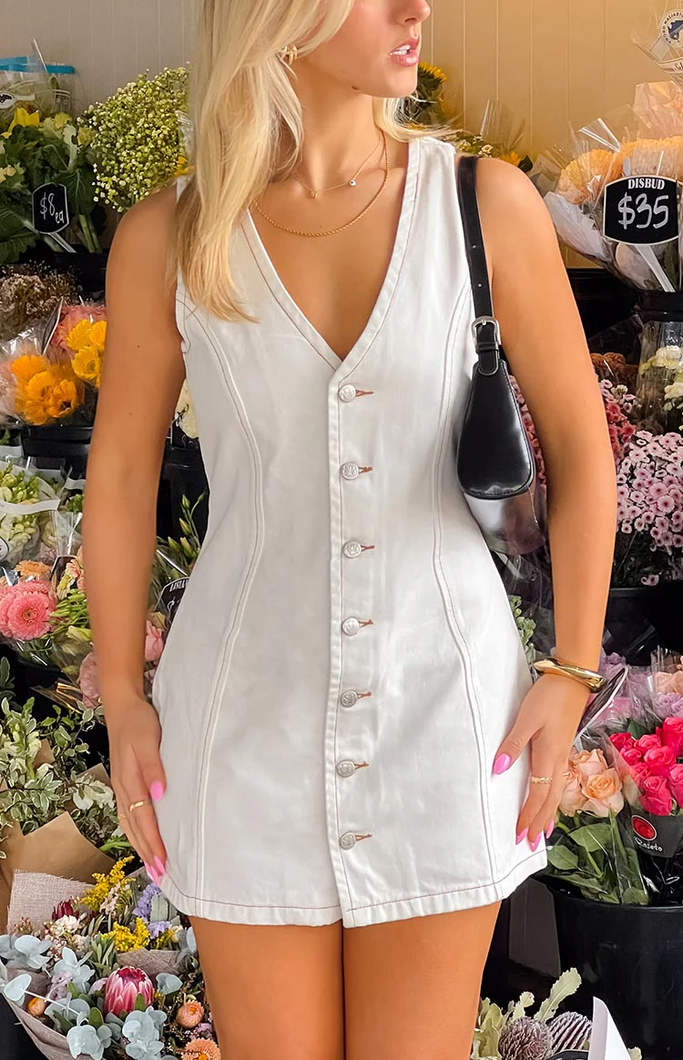 Isla White Wash Denim Mini Dress - Image 7