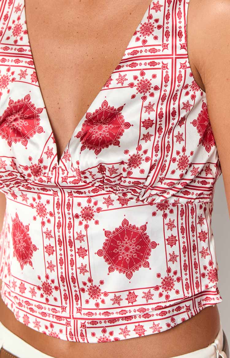Ivory Petal Red Tile Print Top - Image 7