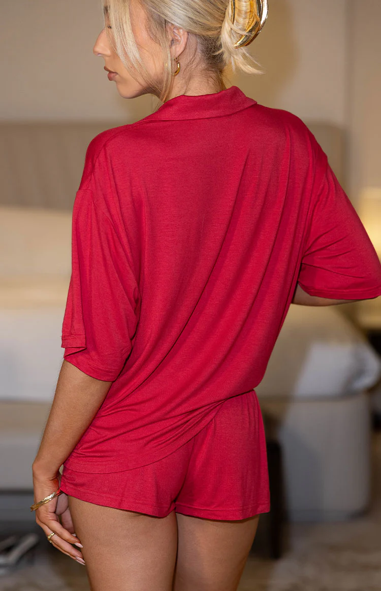 Jamey Burgundy Mini Pajama Shorts - Image 4