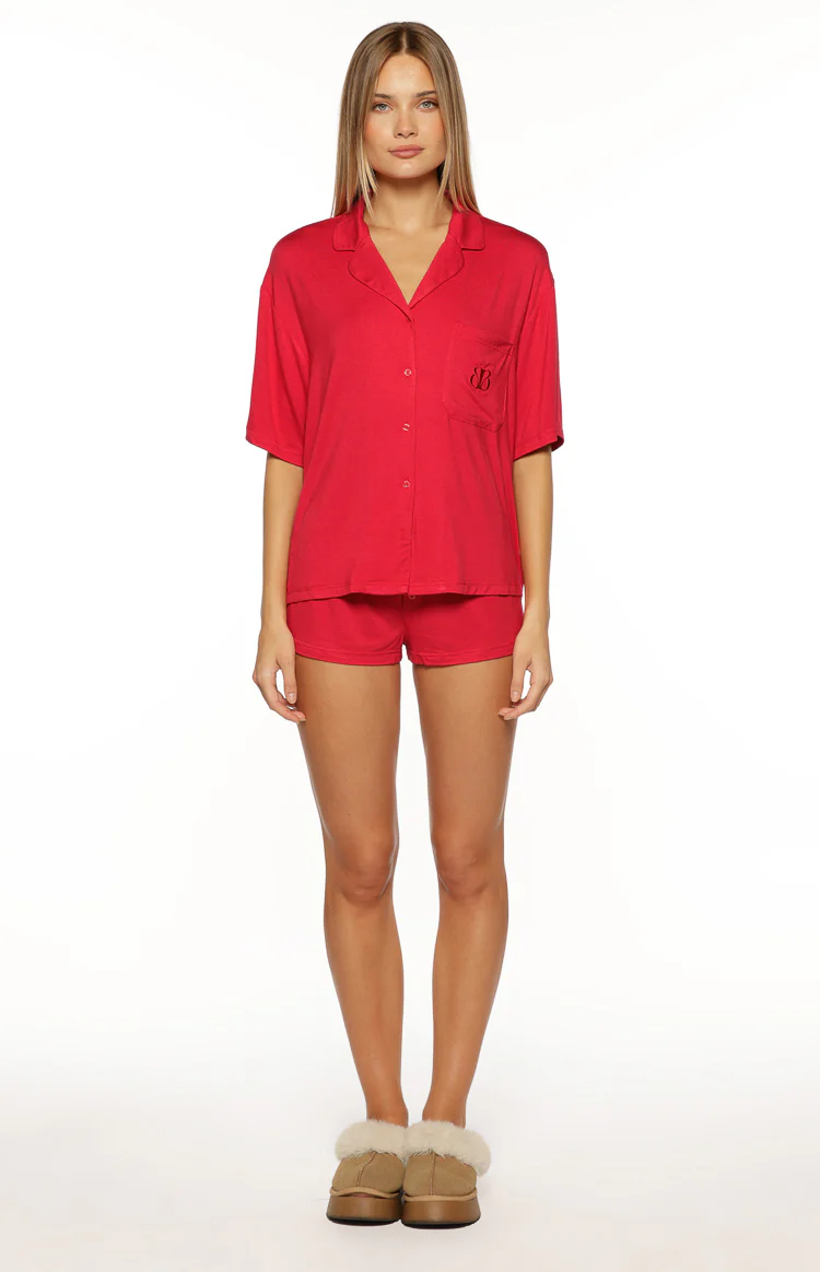 Jamey Burgundy Mini Pajama Shorts - Image 5