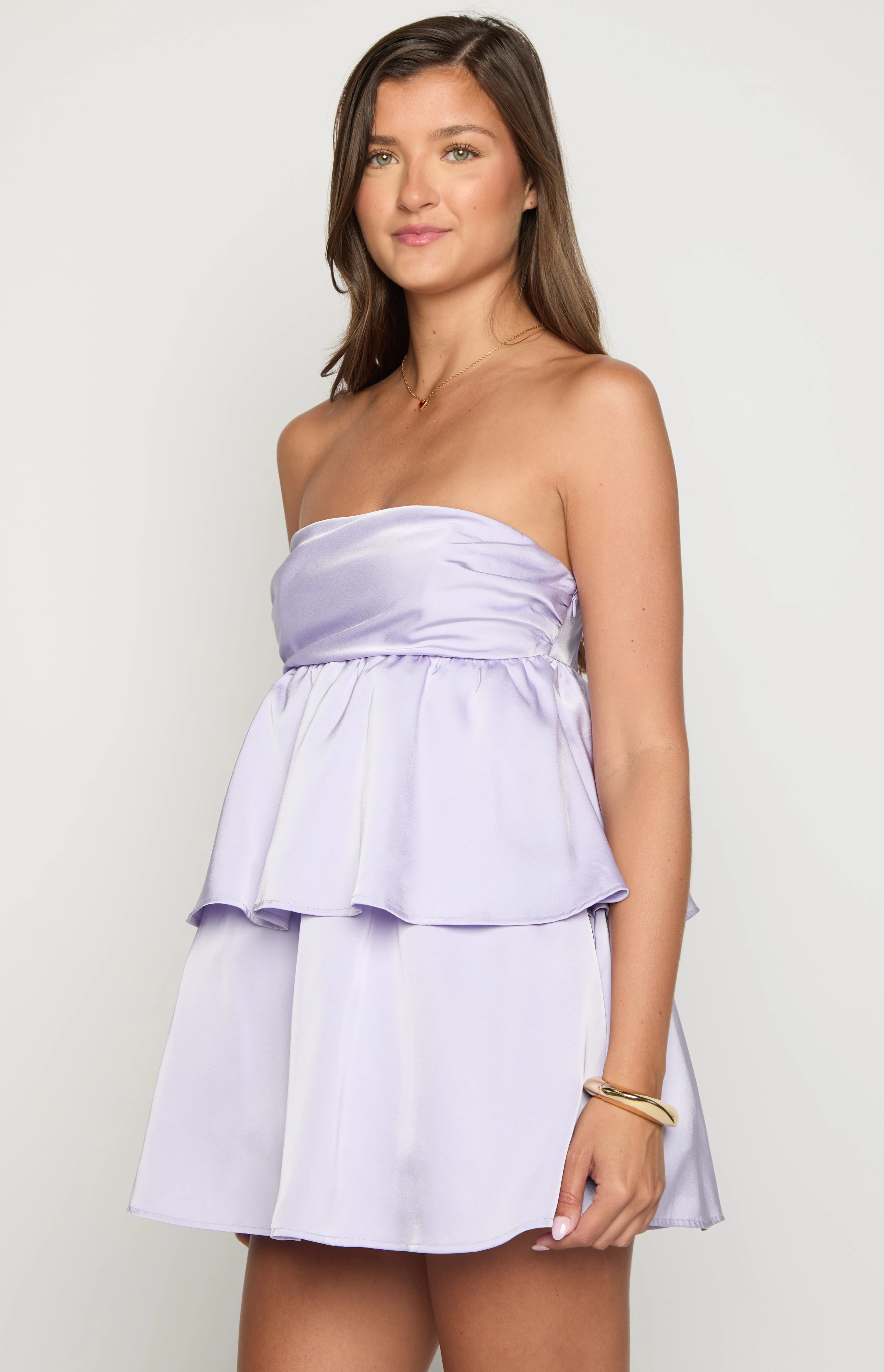 Jamie Lilac Satin Strapless Mini Dress - Image 4