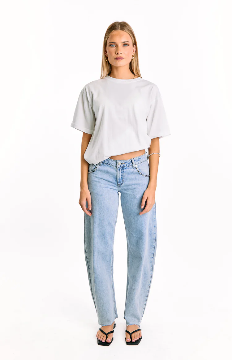 Jannina Light Wash Denim Studded Low Rise Jeans - Image 4