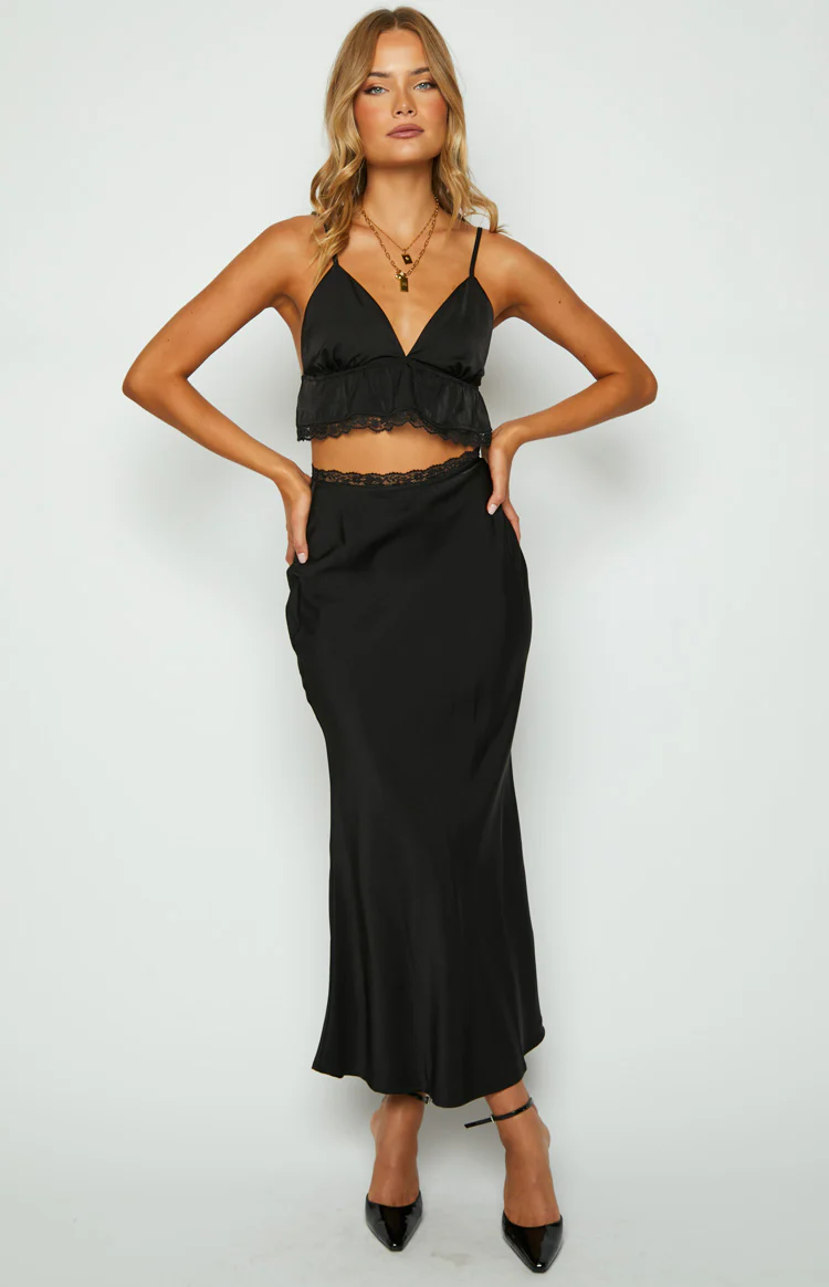 Jayde Black Lace Trim Crop Top - Image 2