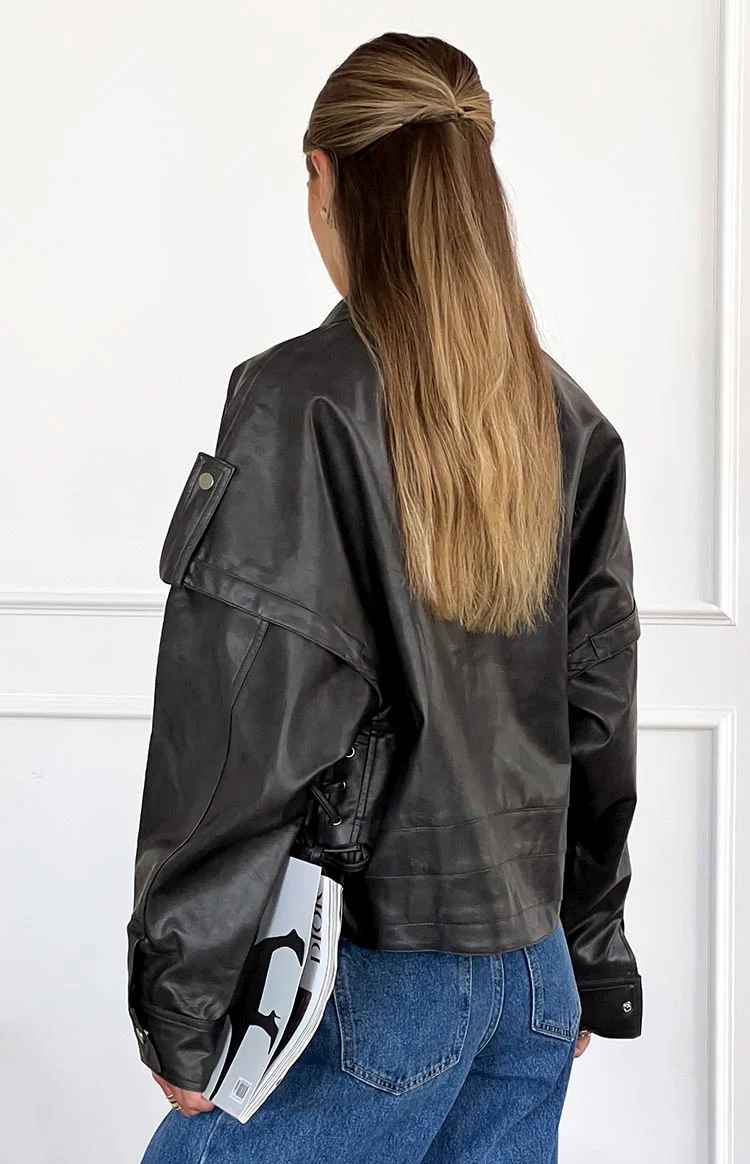 Jessica Anne PU Washed Black Jacket - Image 13