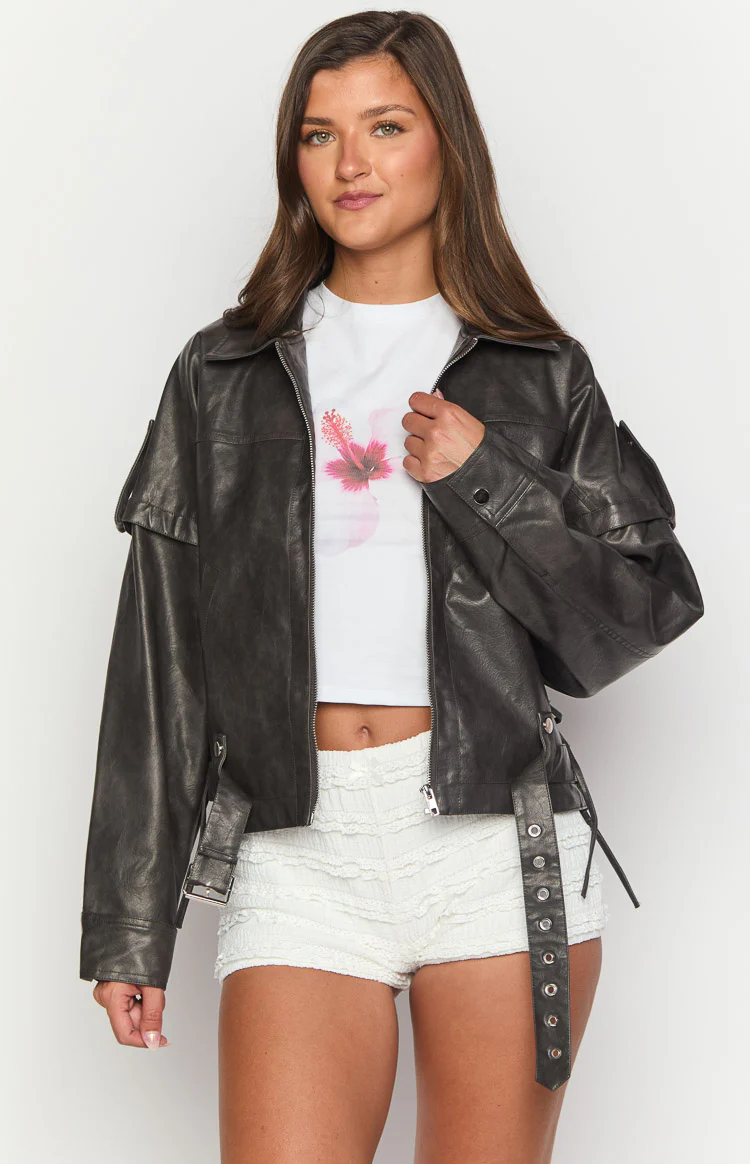 Jessica Anne PU Washed Black Jacket - Image 16
