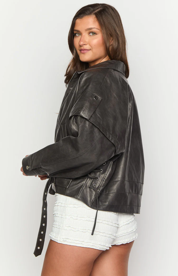 Jessica Anne PU Washed Black Jacket - Image 18