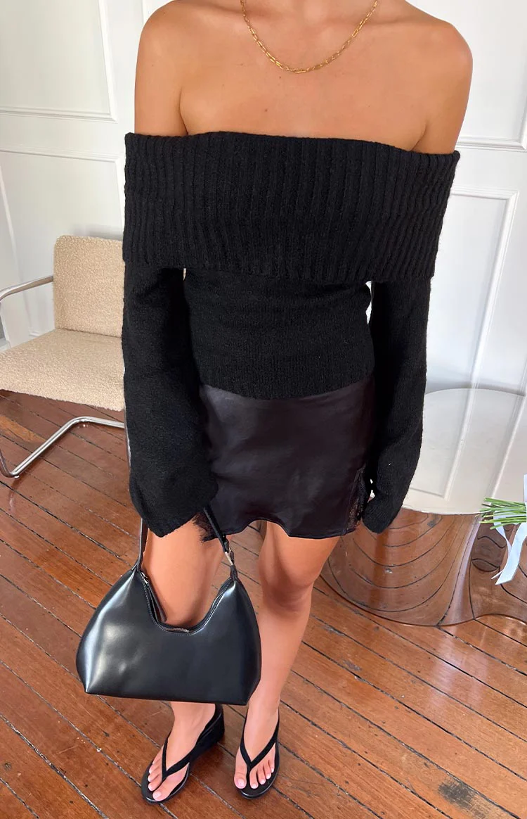 Joey Black Off Shoulder Sweater - Image 18