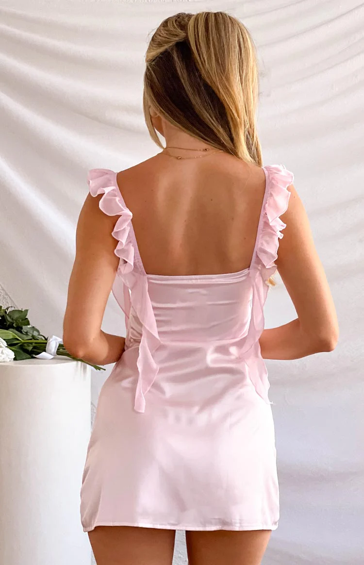 Joyce Pink Satin Mini Dress - Image 8