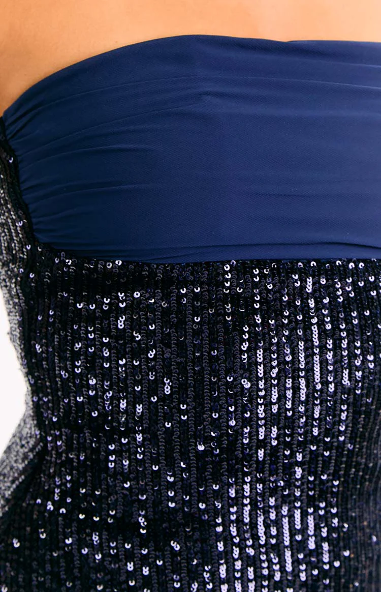 Juney Navy Sequin Strapless Party Mini Dress - Image 6