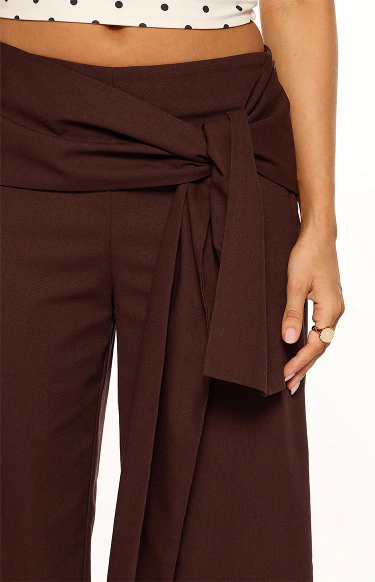 Kady Brown Linen Tie Wide Leg Pants - Image 10