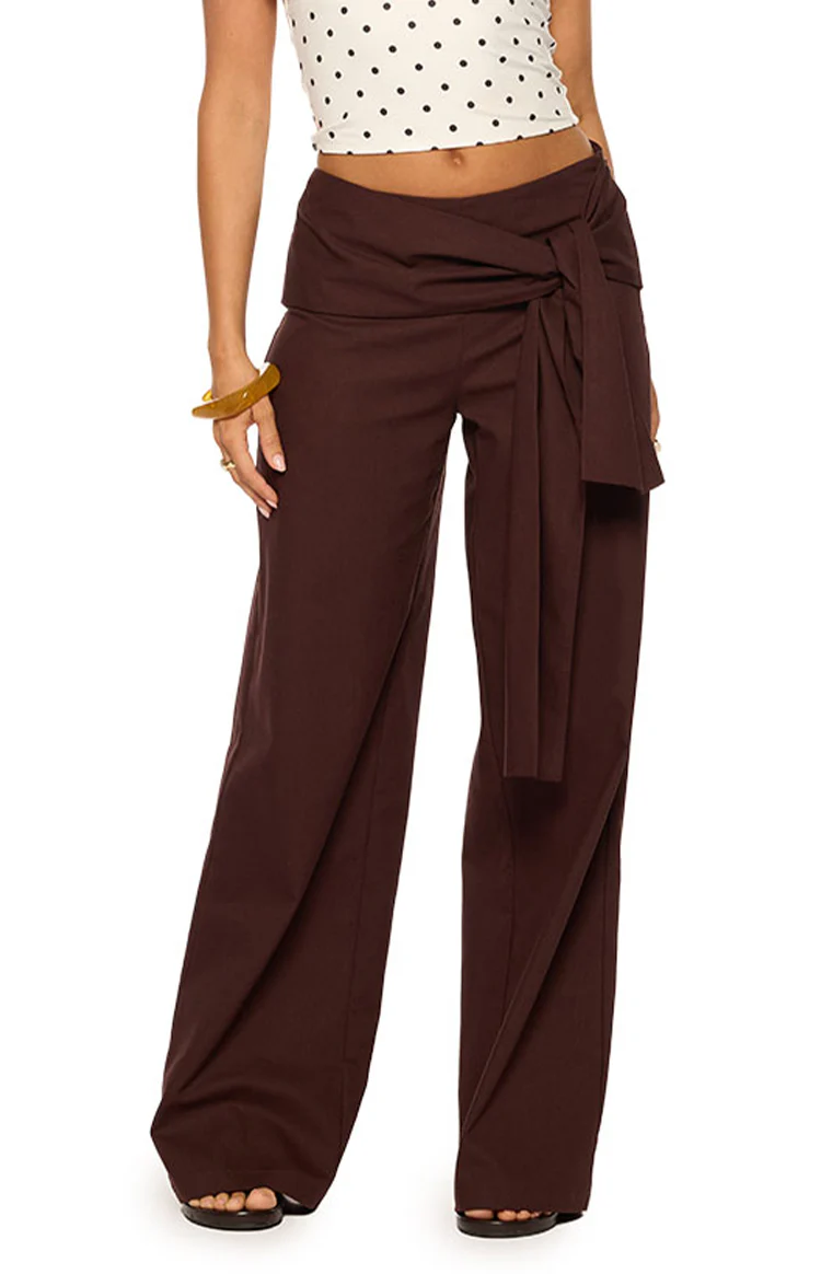 Kady Brown Linen Tie Wide Leg Pants - Image 2