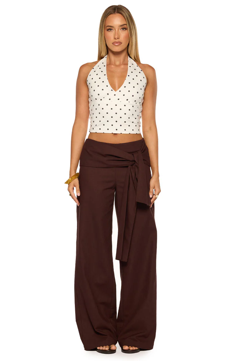 Kady Brown Linen Tie Wide Leg Pants - Image 6