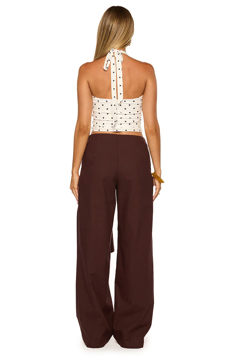 Kady Brown Linen Tie Wide Leg Pants - Image 9