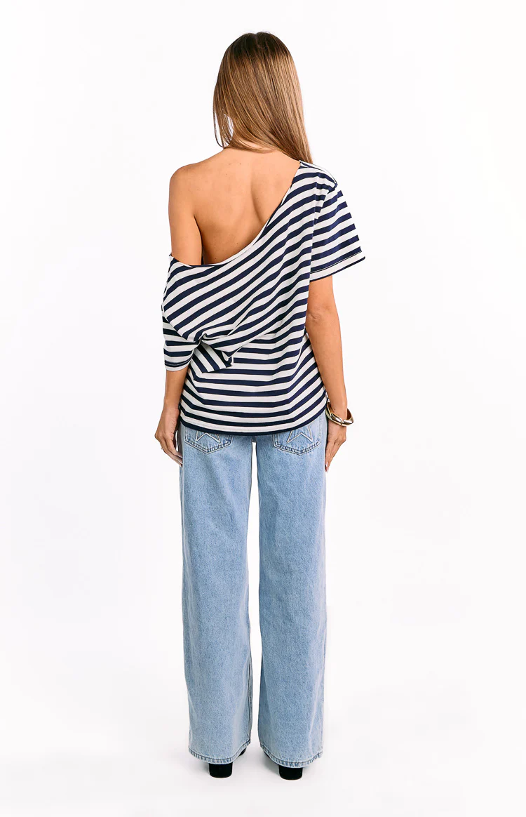 Kaiser Navy Stripe Off Shoulder Oversized Top - Image 5