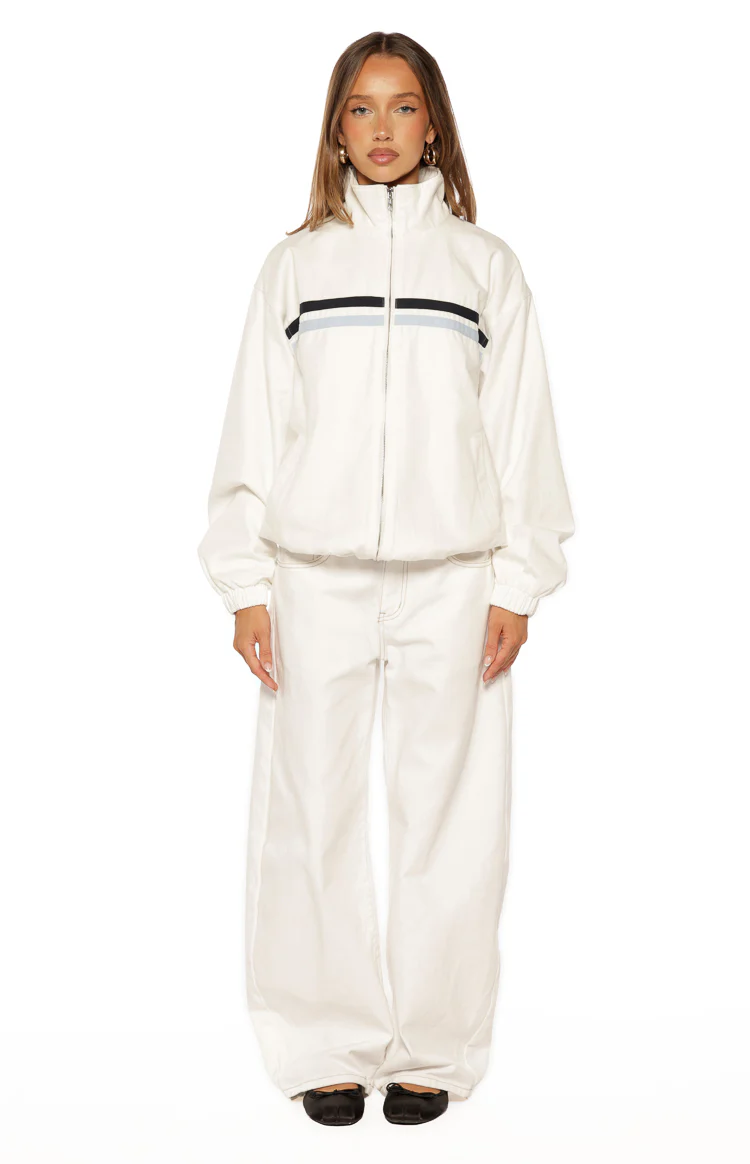 Kalana Cream Contrast Stripe Funnel Neck Jacket - Image 7
