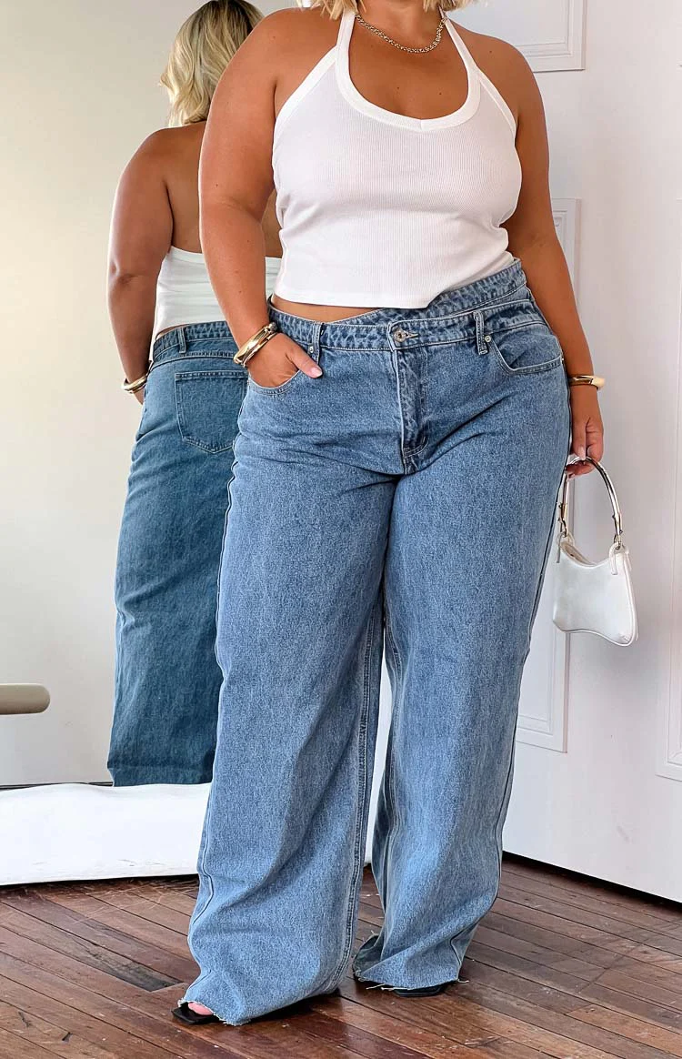 Kansis Blue Uneven Waist Jeans - Image 12