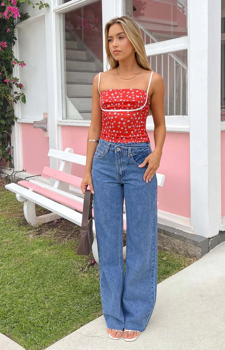 Kansis Blue Uneven Waist Jeans - Image 17