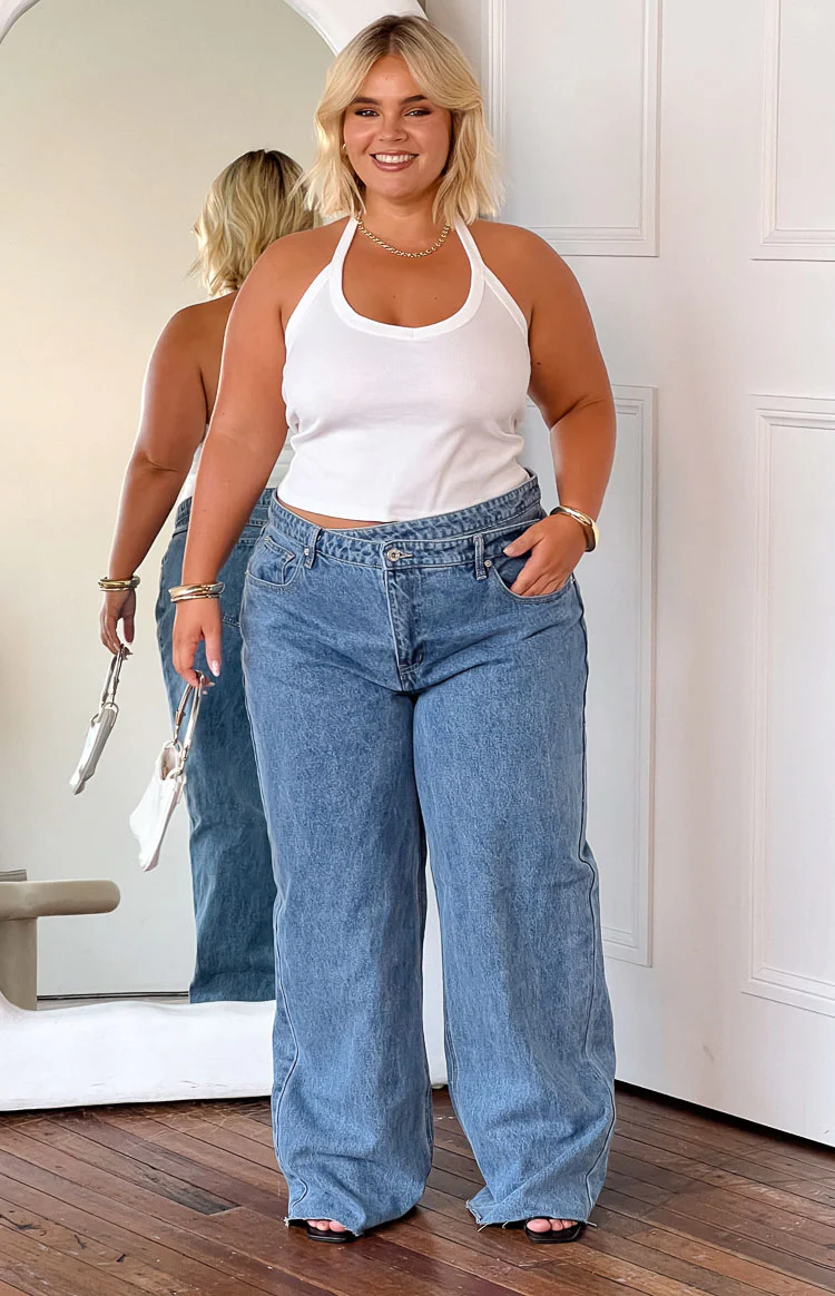 Kansis Blue Uneven Waist Jeans - Image 25