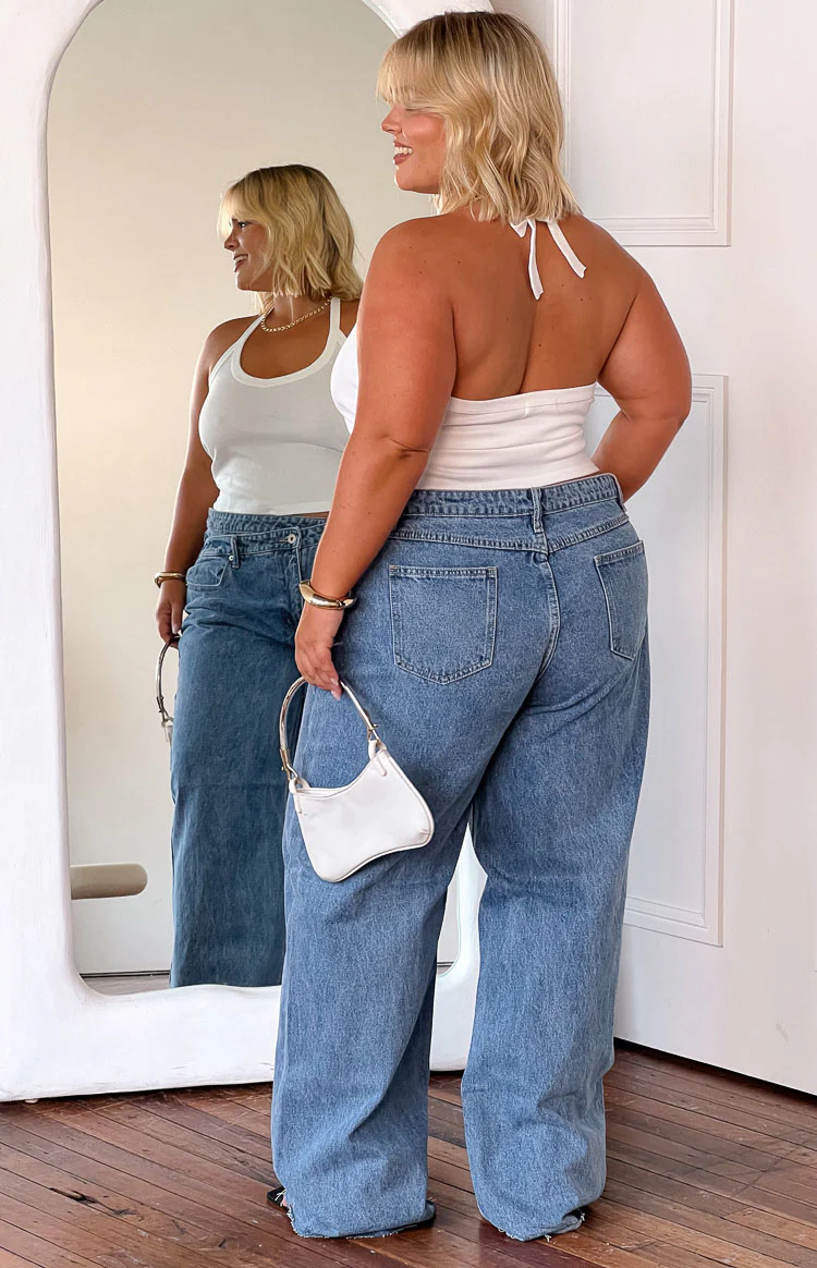 Kansis Blue Uneven Waist Jeans - Image 26