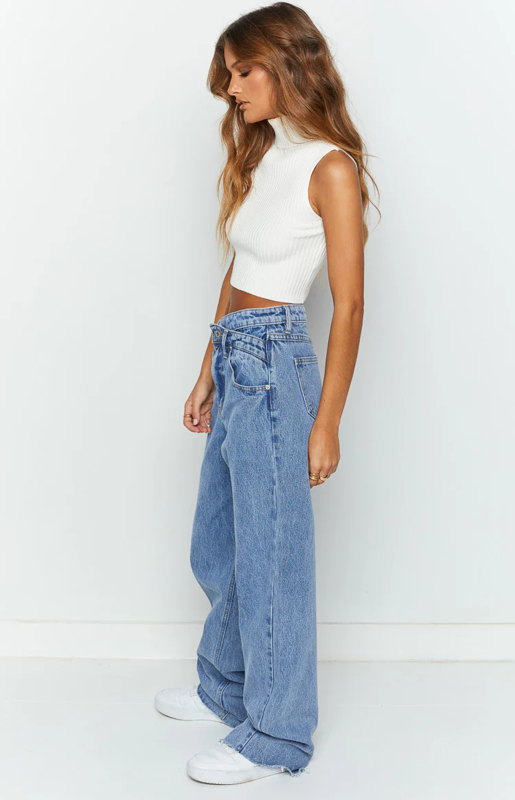 Kansis Blue Uneven Waist Jeans - Image 4