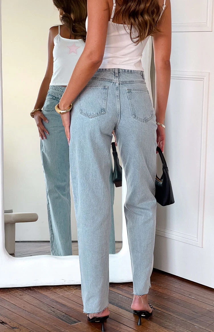 Kansis Light Blue Uneven Waist Jeans - Image 17