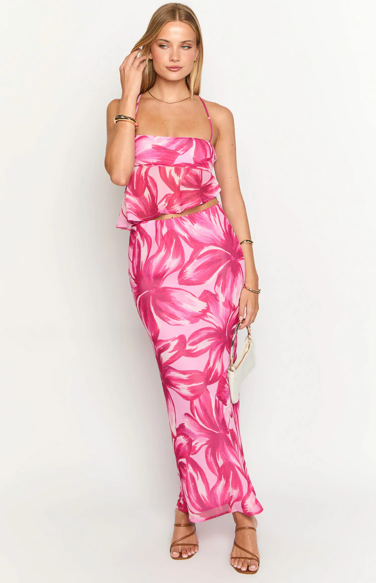 Karla Pink Floral Maxi Skirt - Image 3
