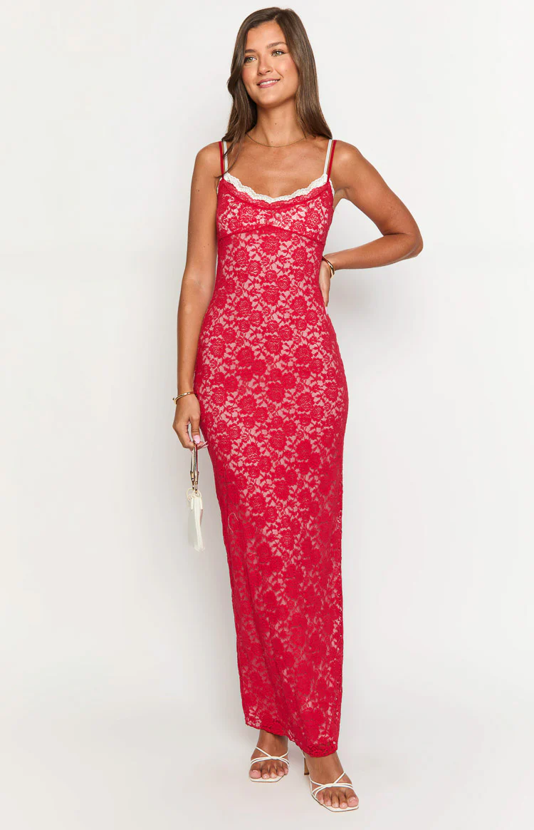 Kata Red Lace Maxi Dress - Image 2