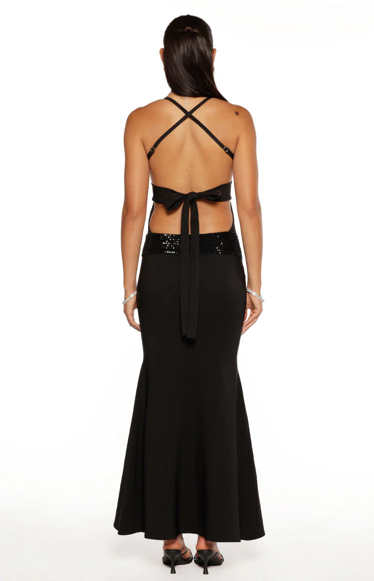 Kelcey Black Sequin Detail Formal Maxi Dress - Image 6