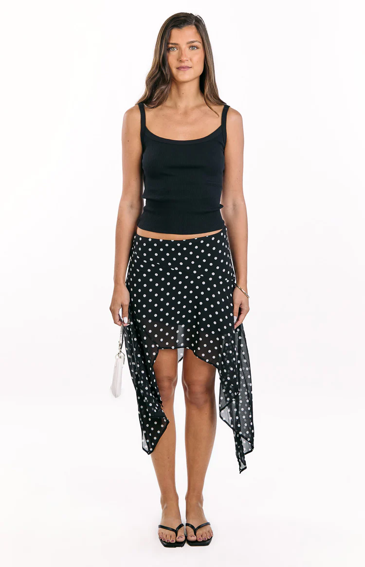 Khalea Black Polka Dot Hanky Hem Midi Skirt - Image 5
