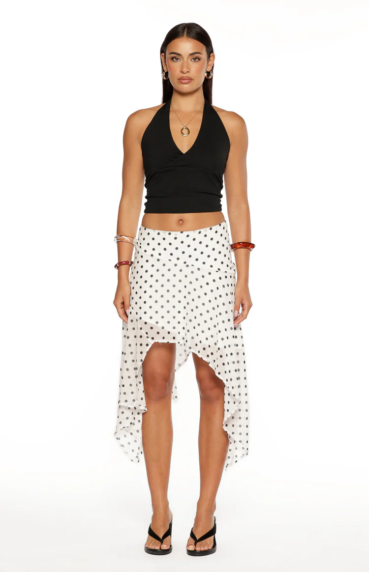 Khalea White Polka Dot Hanky Hem Midi Skirt - Image 7
