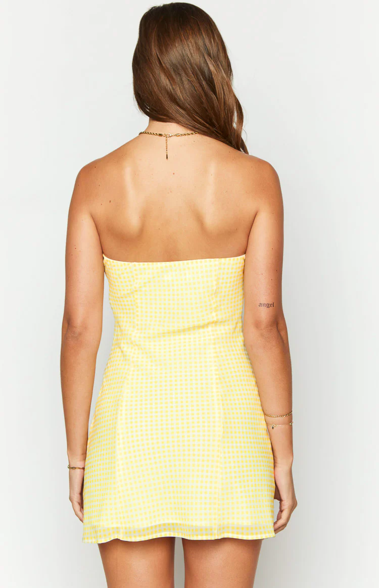 Kierra Yellow Gingham Strapless Mini Dress - Image 5