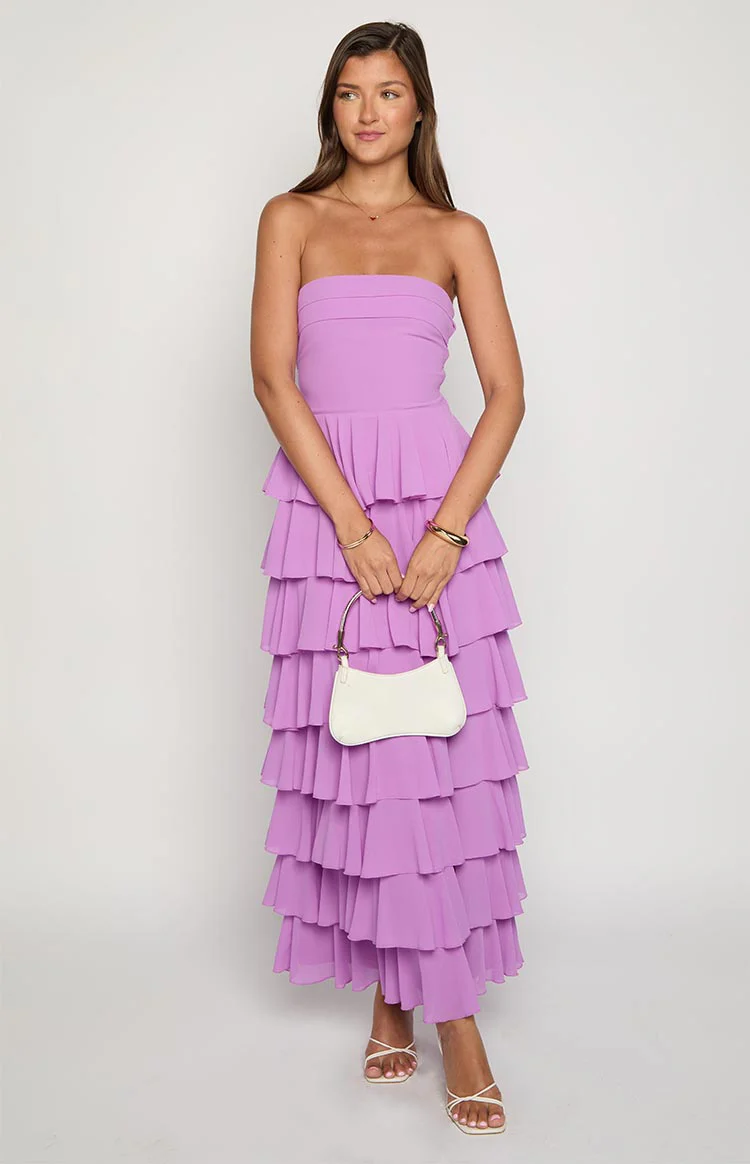 Kim Magenta Strapless Ruffle Maxi Dress - Image 14