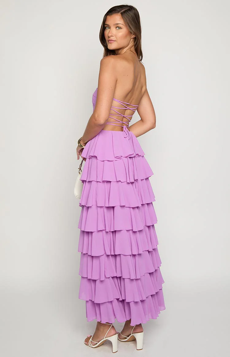 Kim Magenta Strapless Ruffle Maxi Dress - Image 16