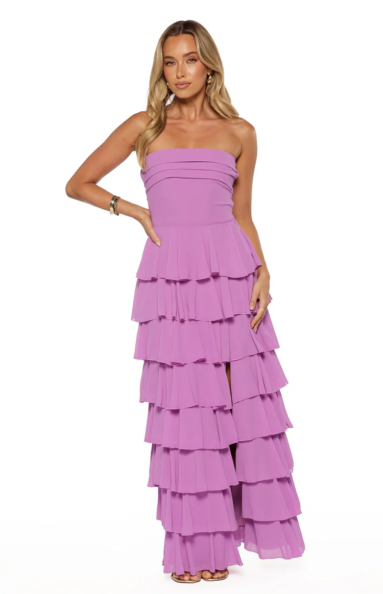 Kim Magenta Strapless Ruffle Maxi Dress - Image 2