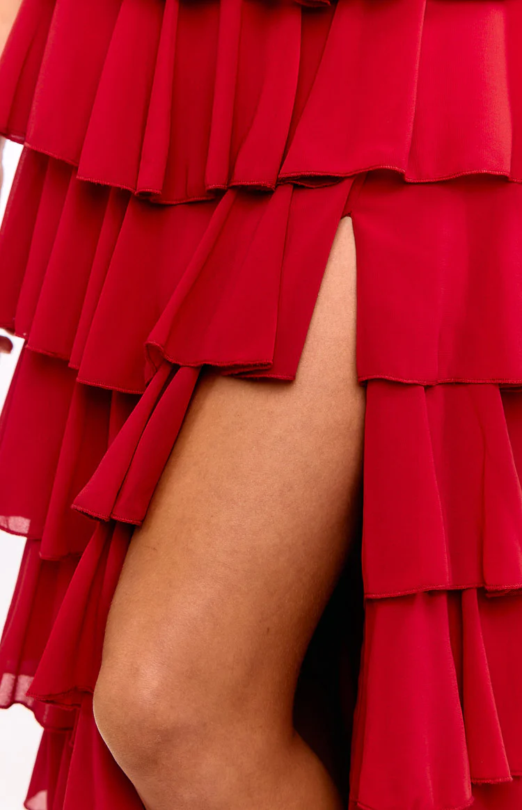 Kim Red Strapless Ruffle Maxi Dress - Image 5