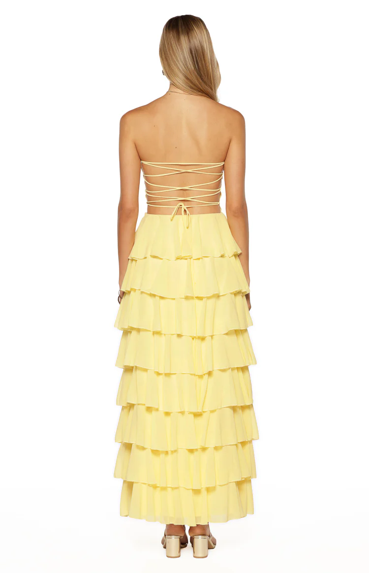 Kim Yellow Strapless Ruffle Maxi Dress - Image 7