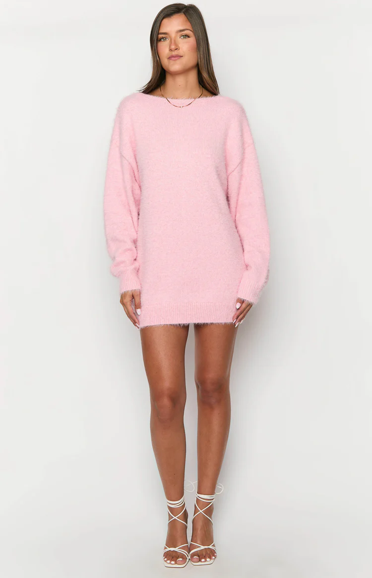 Kleine Pink Long Sleeve Knit Mini Dress - Image 3