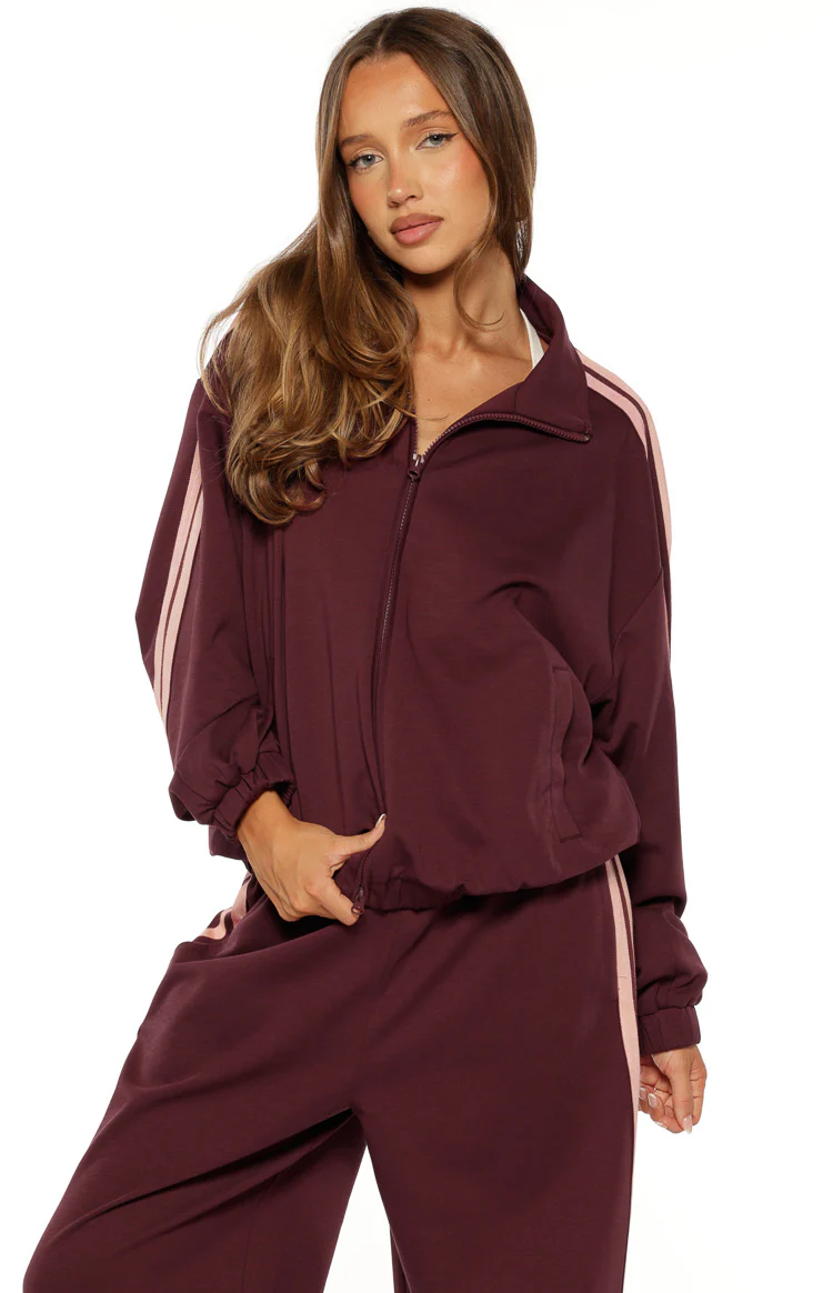 Kosie Burgundy and Pink Stripe Track Jacket - Image 2
