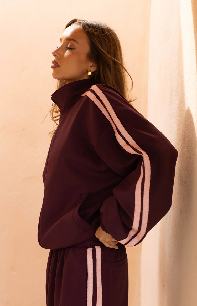 Kosie Burgundy and Pink Stripe Track Jacket - Image 5