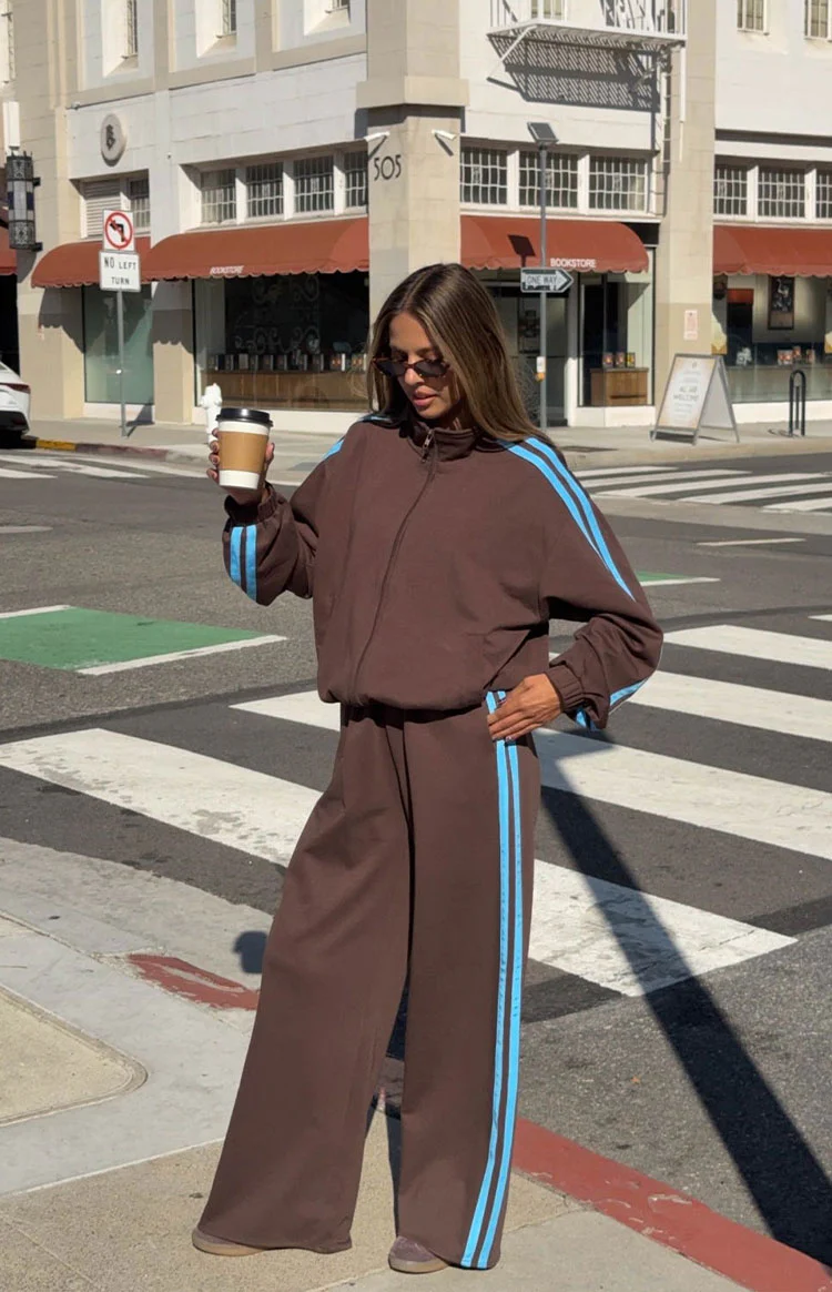Kosie Chocolate And Blue Stripe Track Pants - Image 3