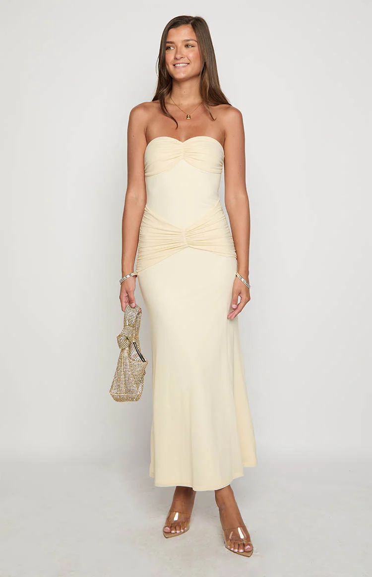 Krissy Cream Mesh Strapless Maxi Dress - Image 3