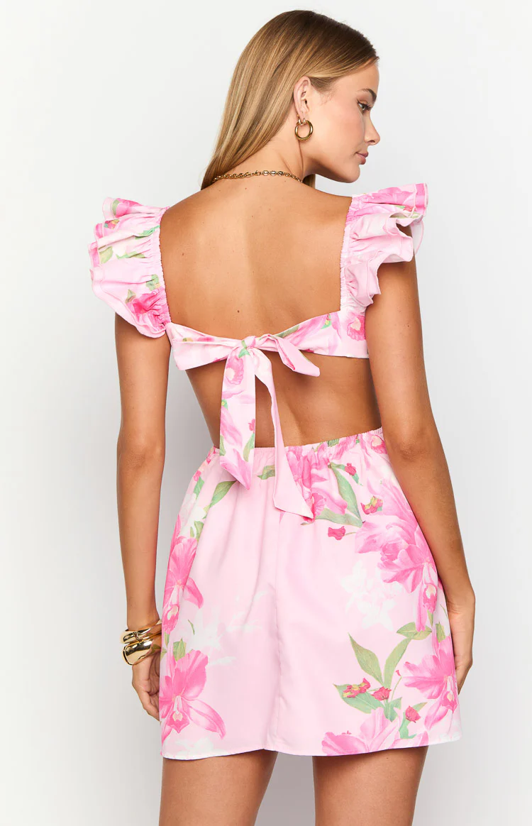 Kyla Pink Lilly Print Mini Dress - Image 5